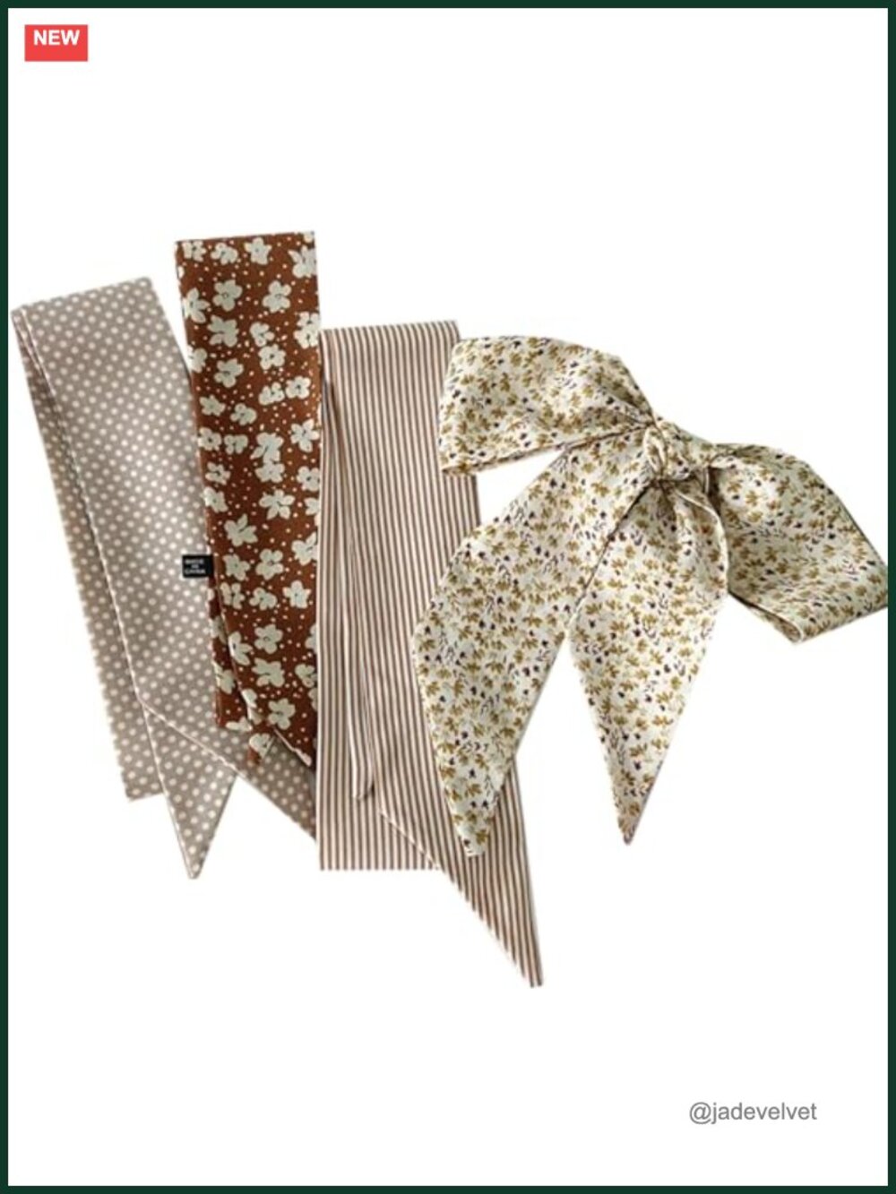 4 Pack Boho Fashion Scarves for Bags & Hair, Imitation Silk Lightweight